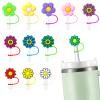 12PCS Silicone Straw Cover, 0.4Inch/10mm Cute Flower Reusable Straw Cup Accessories Drinking Straw Covers For 30&40 Oz Straw Topper Theme Party Favors Supplies Straw Cover (Flower) view 1