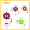 12PCS Silicone Straw Cover, 0.4Inch/10mm Cute Flower Reusable Straw Cup Accessories Drinking Straw Covers For 30&40 Oz Straw Topper Theme Party Favors Supplies Straw Cover (Flower) view 3