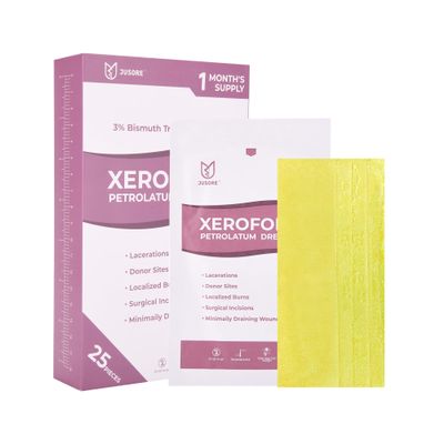 JUSORE Xeroform Petrolatum Dressing Gauze 5"x9" - Individual 25 PCs, Non Stick Gauze Pads, Soft Mesh Xeroform Would Dressing for Wound Care, Surgical Incisions, Burns, Lacerations & Skin Grafts