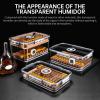 Cigar Humidor Clear Acrylic Humidor Spanish Cedar Plank Cigar Case Box Plastic Portable Airtight Container Holds 40-60 Cigars with Hygrometer and Humidifier(Medium) view 2
