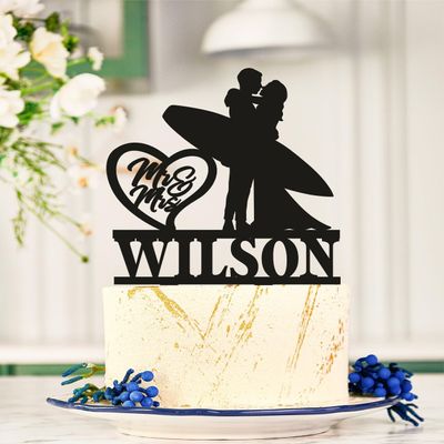 TiTaicor Surfers Wedding Cake Topper,Beach Cake Topper,Surfboard Cake Topper,Surfing Cake Topper,Couple With Surfboards Topper,Surfer decor for Proposal Wedding Engagement Anniversary Birthday.