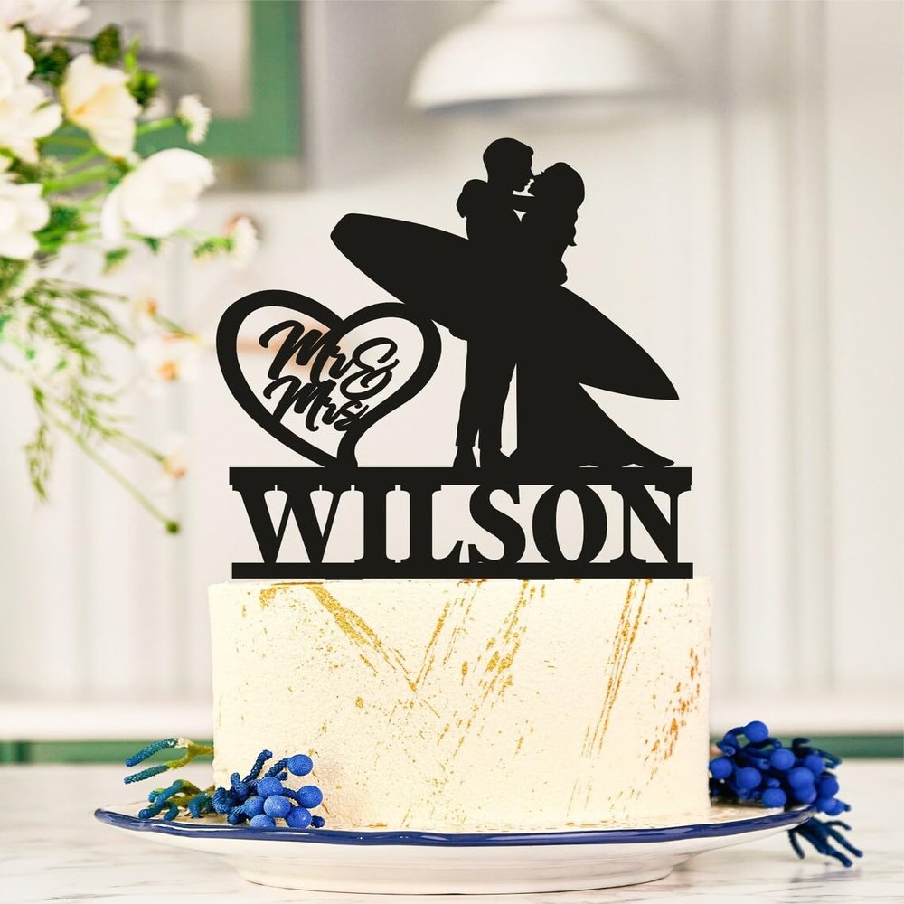 TiTaicor Surfers Wedding Cake Topper,Beach Cake Topper,Surfboard Cake Topper,Surfing Cake Topper,Couple With Surfboards Topper,Surfer decor for Proposal Wedding Engagement Anniversary Birthday.