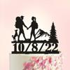 TiTaicor Hiking Wedding Cake Topper,Hiking Couple with dog Cake Topper,Our Adventure Begins Cake Topper,Love at First Hike Cake Insert for Proposal Wedding Engagement Anniversary Birthday Party. view 1