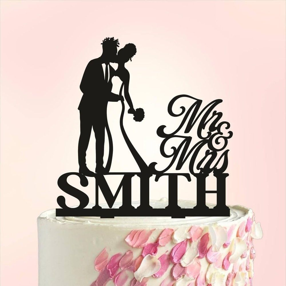 TiTaicor Afro Wedding Cake Topper,African American Cake Topper,Wedding Cake Topper,Afro-American bride and groom Cake Insert for Proposal Wedding Engagement Anniversary Birthday Party Shower.