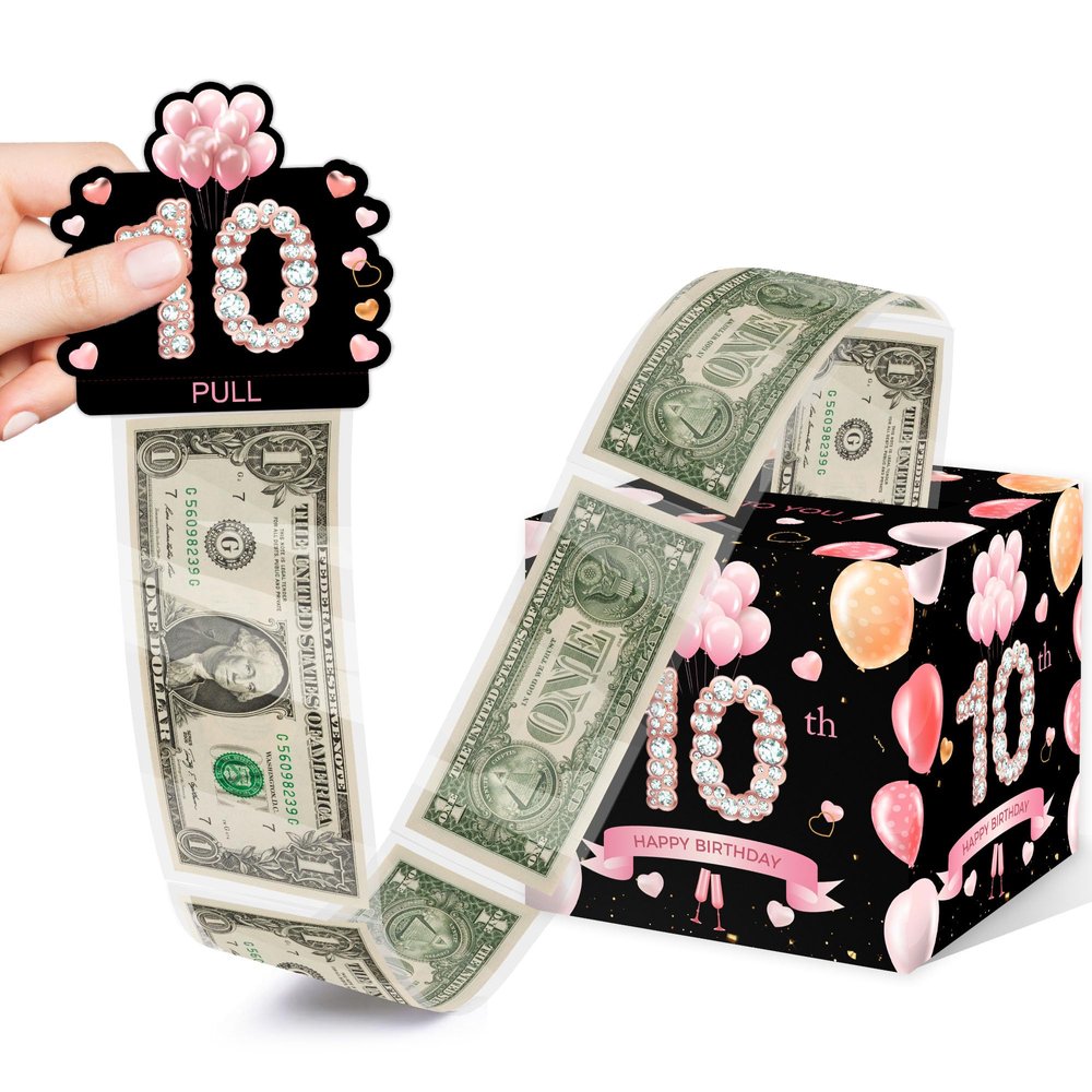 10th Birthday Surprise Gift, Happy Birthday Money Gift for Cash, 10th Birthday Gifts for Boys Girls, Birthday Party Decorations Supplieswith 35PCS Bags