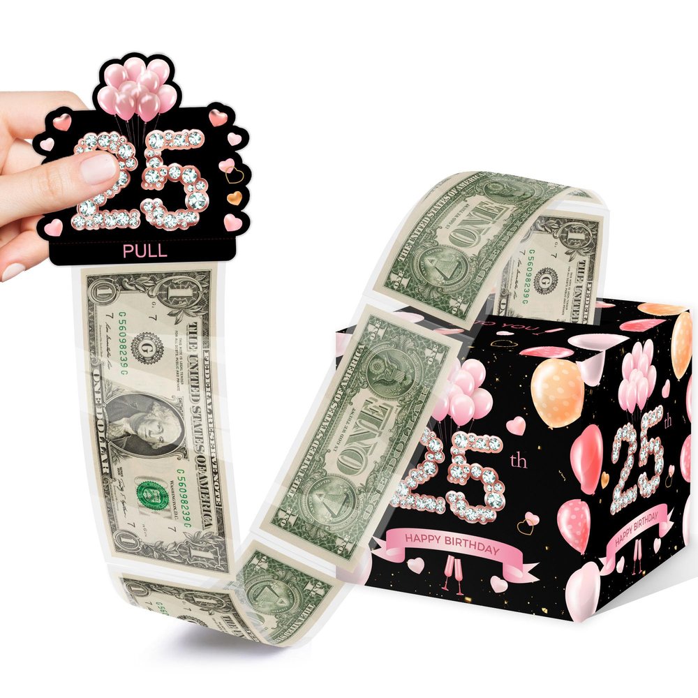25th Birthday Surprise Gift Box, Happy Birthday Money Gift Boxes for Cash, Birthday Gifts for Boys Girls, 25th Birthday Party Decorations Supplieswith 35PCS Bags