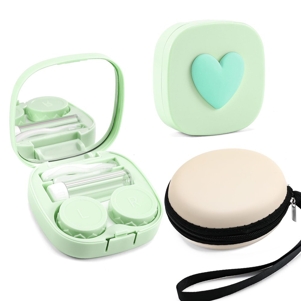 FEISEDY Portable Cute Contact Lens Case Remover Tool With Mirror Tweezers Kit for Women and Girl B0081