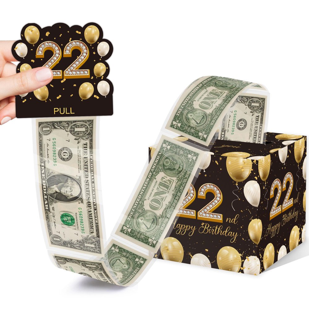 Azbuk 22nd Birthday Gift Box, Polka Dots, Modern, One Size, 5x4.7x0.1 inches, 35 Pouches, Glossy Finish, Birthday Occasion