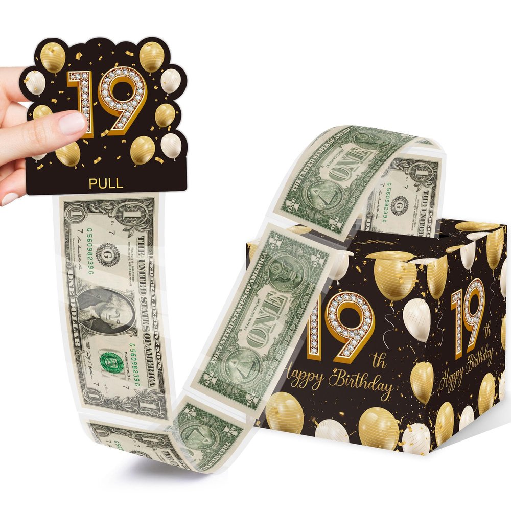 19th Birthday Surprise Gift Box - Happy Birthday Money Gift Boxes, Party Decorations Supplies with 35PCS Bags