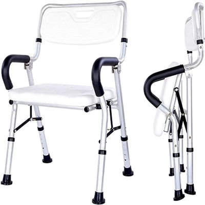 KarFri Shower Chair Foldable Height Adjustable Padded Tub Shower Seat Shower Bench with Backrest and Handles Non-Slip Disabled Bathroom Bathtub Chairs (Color : White)