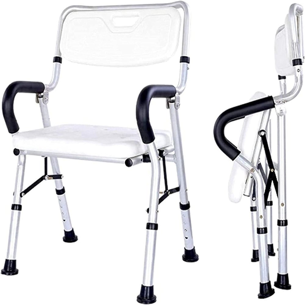 KarFri Shower Chair Foldable Height Adjustable Padded Tub Shower Seat Shower Bench with Backrest and Handles Non-Slip Disabled Bathroom Bathtub Chairs (Color : White)
