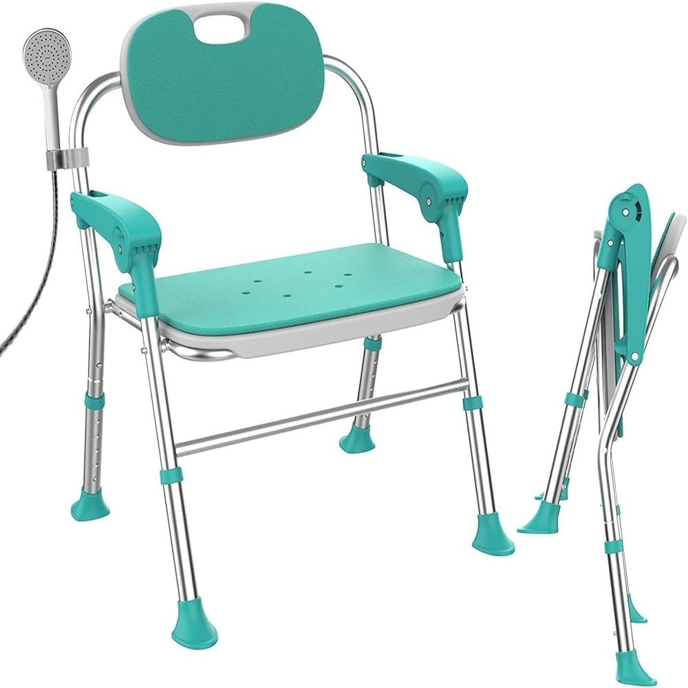 KarFri Shower Chair Foldable,Shower Seat for Inside Shower with Arms and Back,Portable Bathtub Chair for Elderly Disabled Pregnant Women,Max Load-Bearing 330 Lbs
