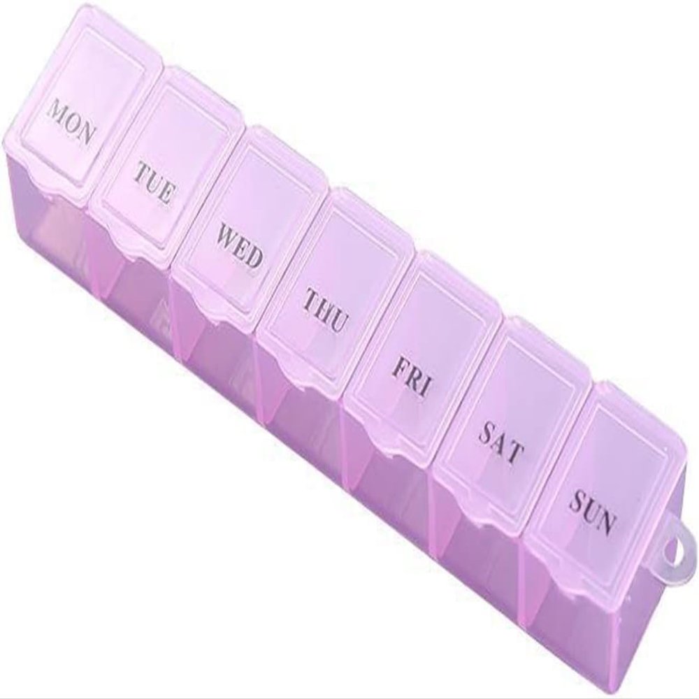 7 Grids Pink Pill Organizer Box Transparent Pill Storage Box Clear Tablets Container for Travel Daily Pill Box Organizer Excellent Personal Pill Organizers Medication Aids