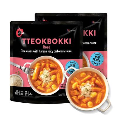 Tteokbokki Korean Rice Cakes  [Rose/Spicy Carbonara | Pack of 2]  Gluten Free | Ready in 3 Minutes | 0 Cholesterol/ 0 Trans Fat | 2 Servings Spicy Street Snack | Healthy/Savory - Ofood