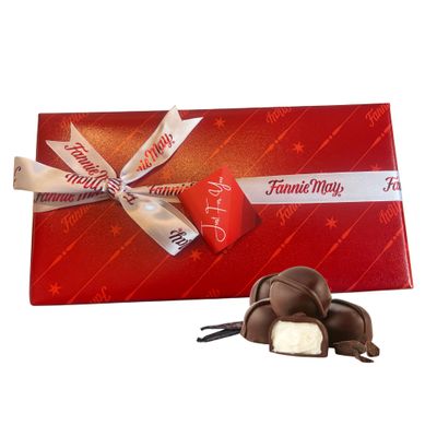 1lb. Dark Chocolate Buttercreams Red Wrap, Ribbon, Artistix Christmas Shoppe Gift Tag Bundle (Vanilla Buttercreams)