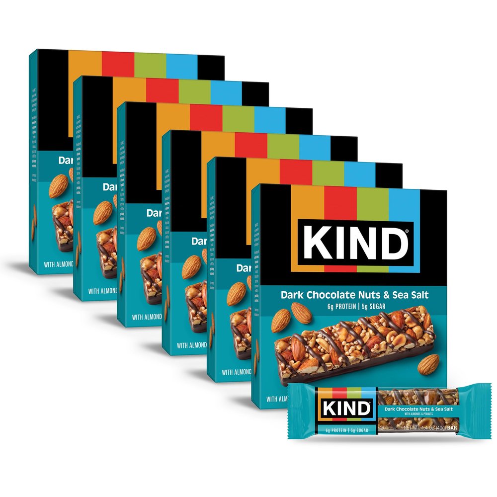 KIND Bars, Dark Chocolate Nuts and Sea Salt, Healthy Snacks, Gluten Free, Low Sugar, 6g Protein, 36 Count