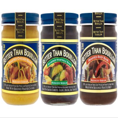 Better Than Bouillon Brand, Reduced Sodium Variety Pack with 1 Chicken Base, 1 Beef Base and 1 Vegetable Base, 8 Ounce Jars (Pack of 3)