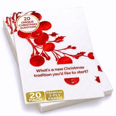 20 Pack Christmas Conversation Starter Napkins  Premium 3-Ply Paper Christmas Dinner Napkins with Red Cranberry Foil Design, Disposable Holiday Party Napkins for Family Gatherings  COTIER