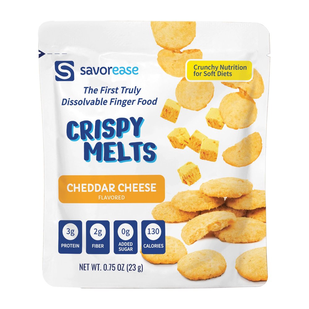 Savorease Crispy Melts Vegan Cheddar Cheese Flavored  Crunchy Gluten-Free & Non-Dairy Dissolvable Finger Food for Soft Diets Made from Plant-Based Ingredients with No Added Sugar  12 pack