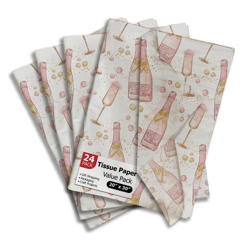 Champagne Bottles Printed Tissue Paper for Engagement Gift Bags or Boxes and Wrapping - Bulk Decorative Art Tissue Paper for Wedding Packaging and Gifting | 24 Sheets 20" x 30"