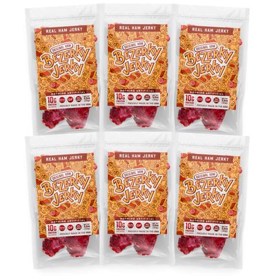 Authentic American Ham | Premium Jerky | All Natural Snacks | Keto-Friendly | Small Batch Handcrafted | High Protein Food | Non-GMO | Low Carbs | Old Fashioned Recipe | Bezerky Jerky | 3.3 Oz (Pack of 6)