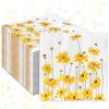 80Pcs Summer Floral Cocktail Napkins Flower Bee Disposable Paper Napkins Yellow Decorative Beverage Napkins for Birthday Wedding Baby Shower Party Supplies, 5 x 5 Inch view 1