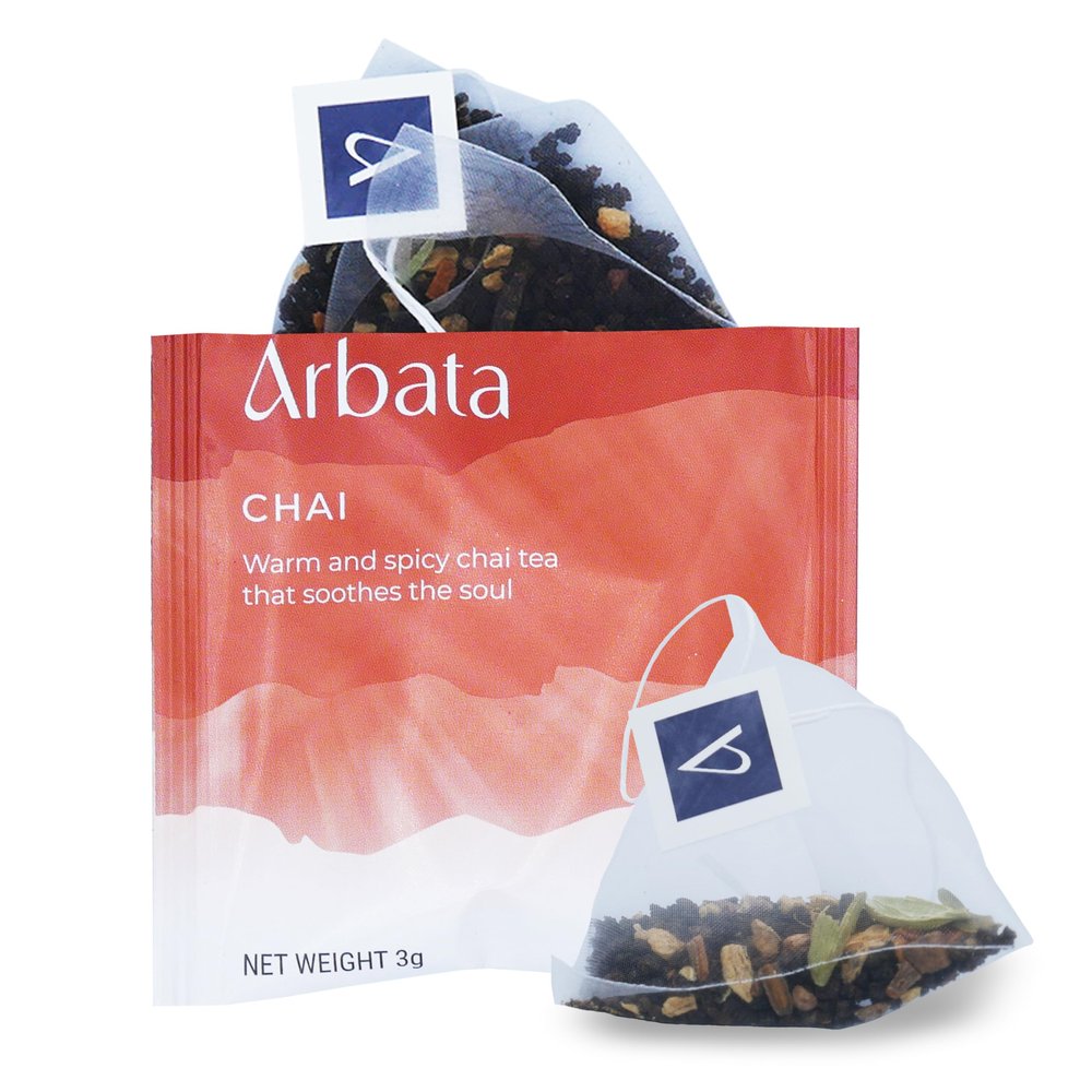 Arbata Chai Tea, 24 Pyramid Tea Bags  Artisanal Spiced Black Tea with Cardamom, Cinnamon & Ginger, Mildly Caffeinated Premium Chai Tea Sachets