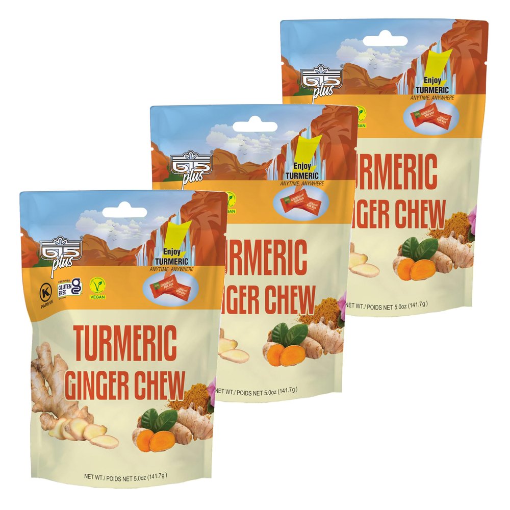 615 Plus Ginger Candy Chewy Ginger Chew (Turmeric, 5.0 Ounce, Pack of 3)