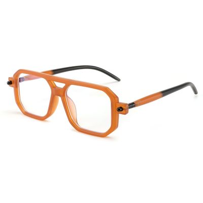 FEISEDY Reading Glasses Vintage Square Blue Light Blocking Glasses Women Men 70s Flat Aviator Glasses B0090 Orange 2.0x