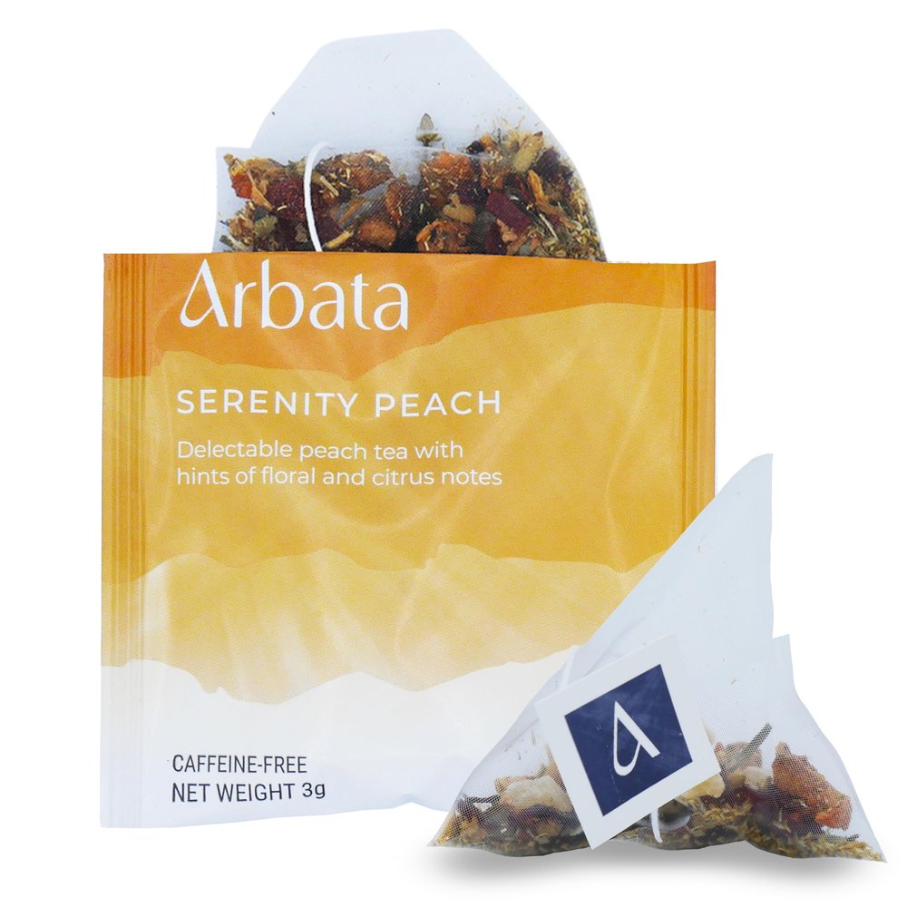 Arbata Serenity Peach Tea, 24 Pyramid Tea Bags  Artisanal Decaf Herbal Tea with Peach, Apple, Chamomile & Lemon Verbena, Caffeine-Free Herbal Tea Sachets