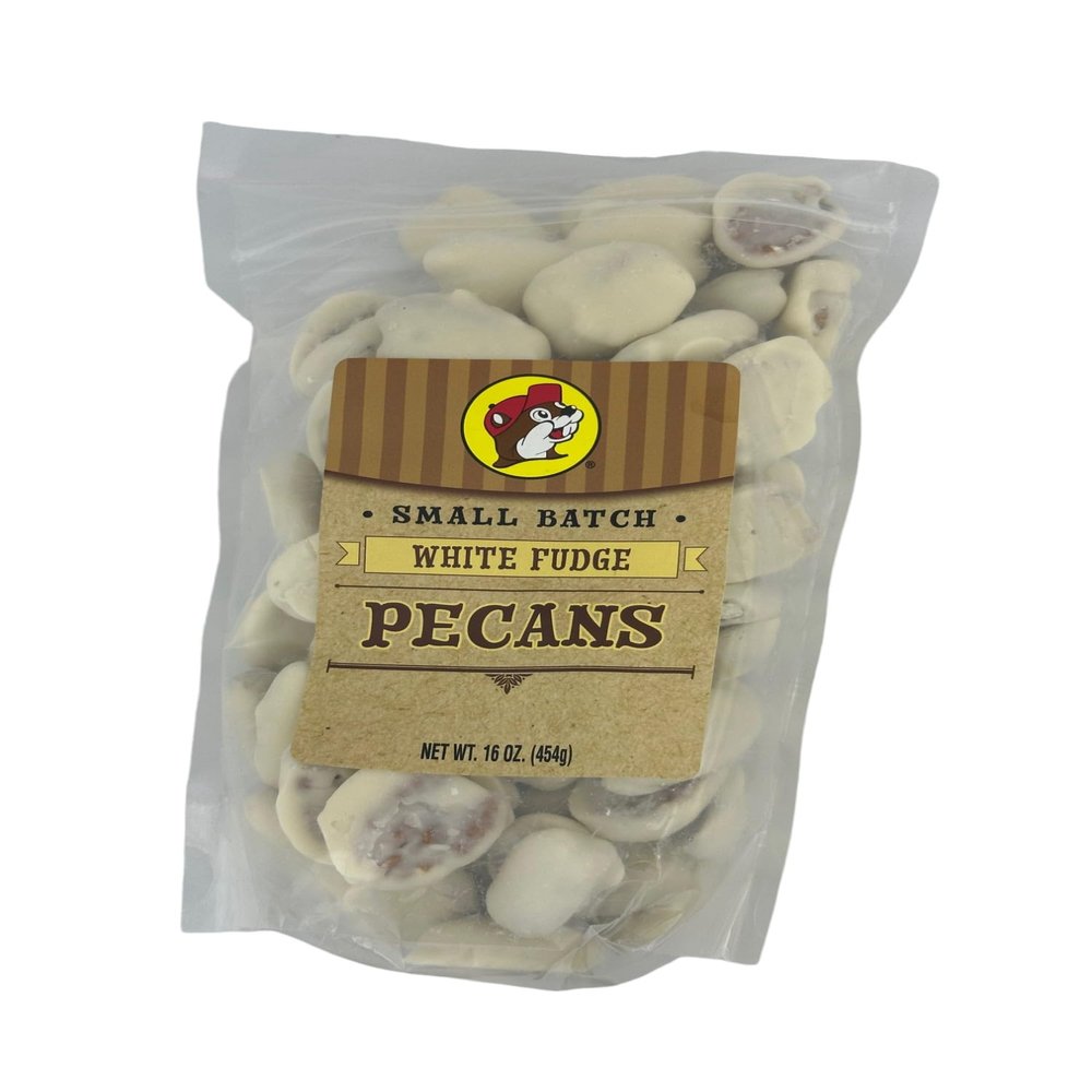 Buc-ee's Organic Pecans  Candied Pecans, Roasted, Salted, Glazed & Chocolate-Covered | Variety of Flavors | Whole & Halves | Non-GMO Snacks, Protein-Rich School Snacks (White Fudge, 16 Ounce)