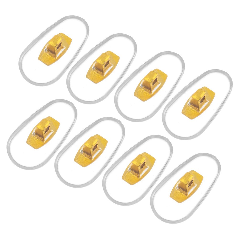 HALLMERS 8pcs 4 Pairs 13mm Tapered Oval Plastic Gold Metal Core Anti Slip Nose Pads Screw Mount Replacement Part - Reading Eyeglass Optical Insert Frame Eyeglasses Non-Slip Specs Spectacles Repair