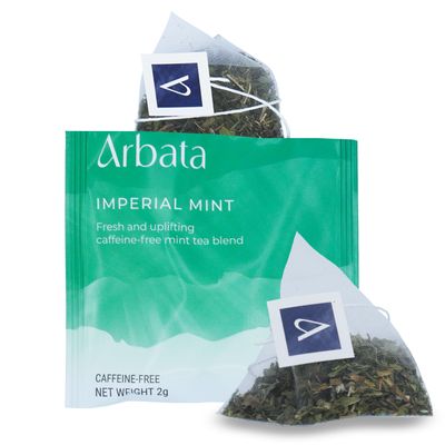 Arbata Imperial Mint Tea, 24 Pyramid Tea Bags  Artisanal Decaf Herbal Tea with Spearmint, Peppermint & Lemon Verbena, Caffeine-Free Herbal Tea Sachets