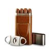 Brown Vegan Leather Cigar Case with Stainless Steel Cutter - Personalized Travel Humidor for Cigars view 1