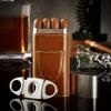 Brown Vegan Leather Cigar Case with Stainless Steel Cutter - Personalized Travel Humidor for Cigars view 2