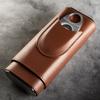Brown Vegan Leather Cigar Case with Stainless Steel Cutter - Personalized Travel Humidor for Cigars view 3
