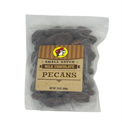 Buc-ee's Organic Pecans Candied Pecans, Roasted, Salted, Glazed & Chocolate-Covered | Variety of Flavors | Whole & Halves | Non-GMO Snacks, Protein-Rich School Snacks (Milk Chocolate, 16 Ounce)