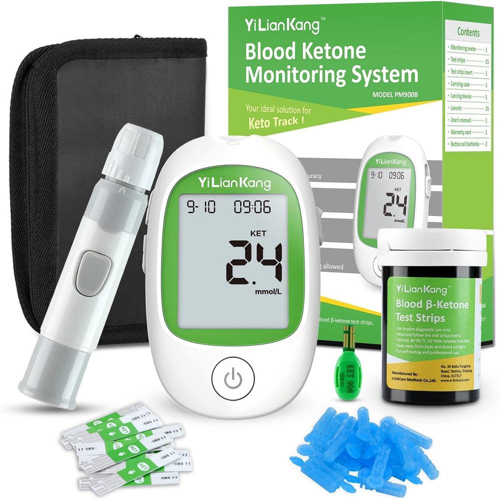 YiLianKang Blood Ketone Meter and 15 Blood Ketone Test Strips and 15 Lancets, Ketone Monitor Kit For Ketogenic Diet, Keto Test Check Ketosis, 5 Second Fast Get Results