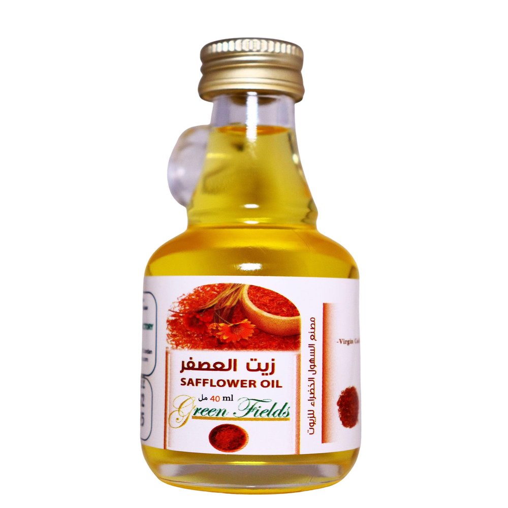 Green Fields Safflower Oil Cold Pressed, 40ml (1.35 fl oz)  100% Pure Carrier Oil for Skin & Hair, Glass Bottle