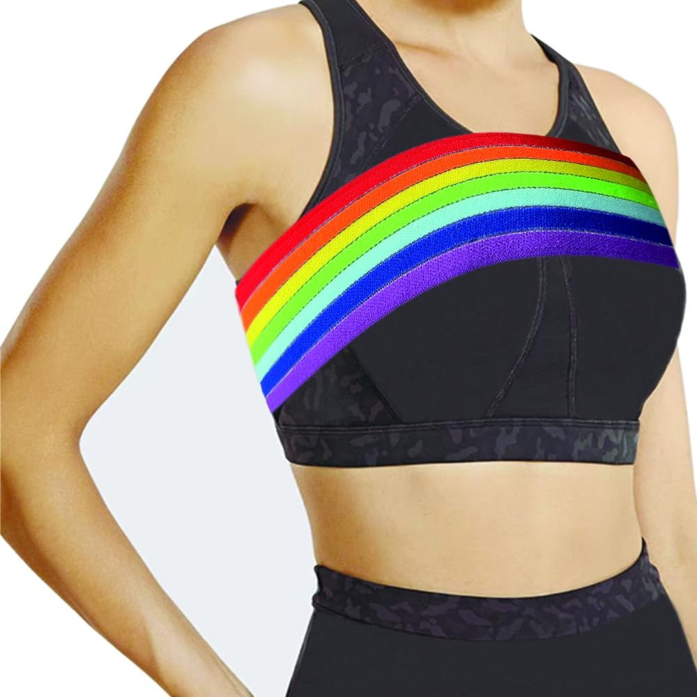 BANWMEN Post Surgical Implant Stabilizer Strap Support Brace Bandage, Breast Augmentation and Reduction Band, Chest Compression Support Band for Large Breast Exercise, Fits Most (Rainbow)