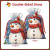 UNIOND Christmas Snowman Bird Snowflake Print Christmas Gift Bags Burlap Xmas Drawstring Bags Reusable Favor Bags With Gift Tag For Christmas New Year'S Day Present Wrapping Bags view 3