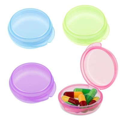 4 Pcs Mini Pill Organizer Small Pill Box Cute Portable Pill Case for Pocket Purse Travel Storage Containers Earplug Case Medicine Dispenser Vitamin Holder(Blue+Pink+Purple+Green)