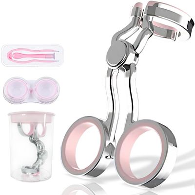 iGeyzoe Contact Lens Wearing Aids, Portable Contact Lens Eyelid Stretcher, Color Contact Lens Wearing Tool With Insert or Remove Tool/Tweeers/Contact Lens Case (Pink)