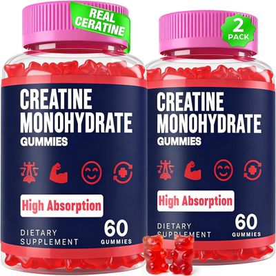 Creatine Monohydrate Gummies for Women & Men, Creatine with Taurine & B6, Chewable Creatina Pre Workout Gummies for Max Strength & Muscle Growth, Energy, Endurance, Creatine for Men & Women - 2 Bottle