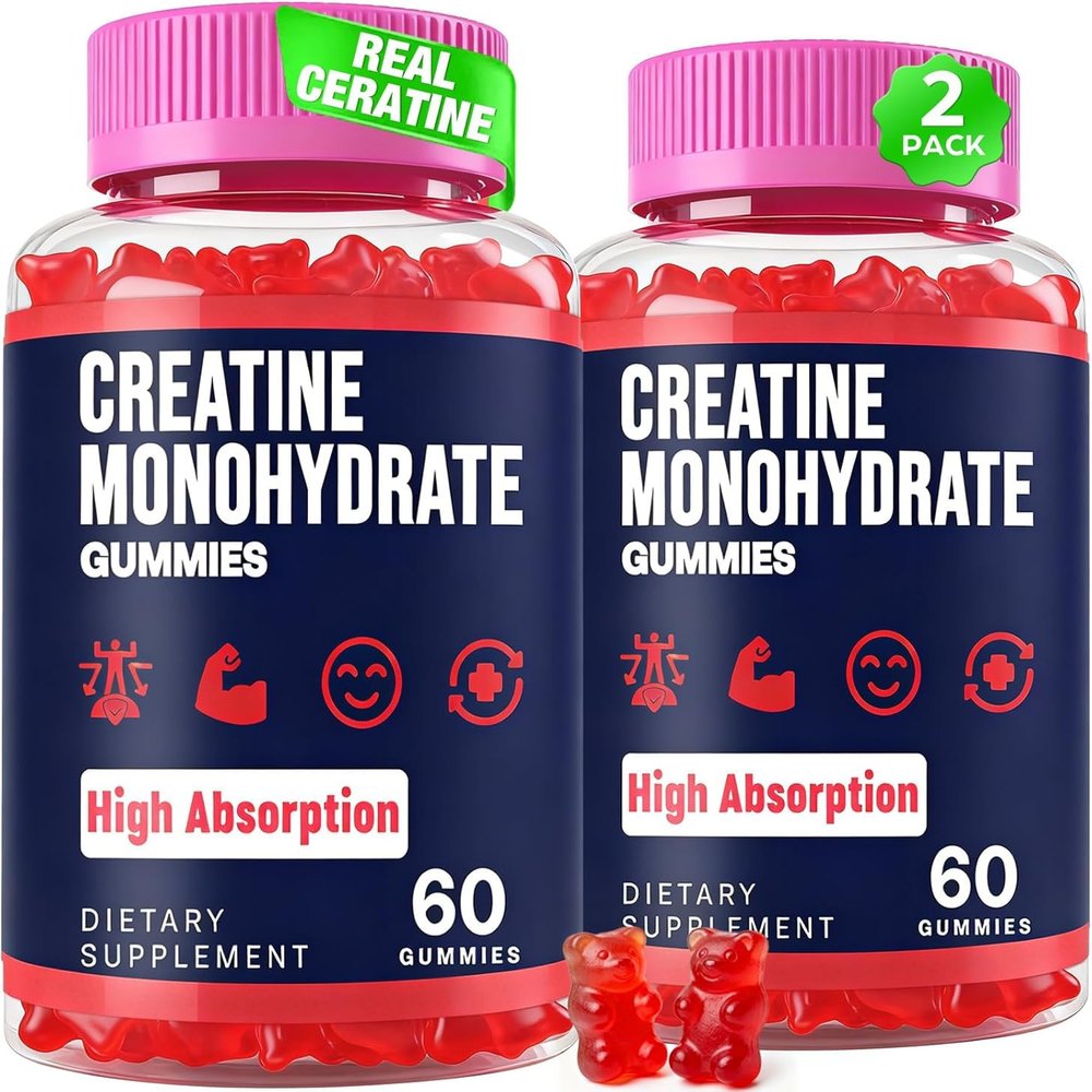 Creatine Monohydrate Gummies for Women & Men, Creatine with Taurine & B6, Chewable Creatina Pre Workout Gummies for Max Strength & Muscle Growth, Energy, Endurance, Creatine for Men & Women - 2 Bottle