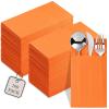 100-Pack Disposable Napkins With Pocket For Flatware, Orange Napkins Paper For Wedding, Dinner Or Party, Built-In Pocket For Silverware, Prefolded view 1