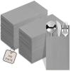 100-Pack Disposable Napkins With Pocket For Flatware, Gray Napkins Paper For Wedding, Dinner Or Party, Built-In Pocket For Silverware, Prefolded view 1