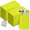 100-Pack Disposable Napkins With Pocket For Flatware, Lime Napkins Paper For Wedding, Dinner Or Party, Built-In Pocket For Silverware, Prefolded view 1
