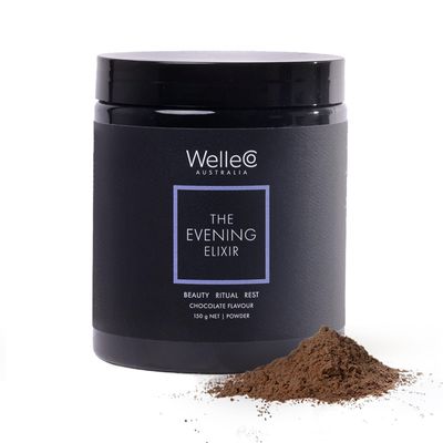 WelleCo The Evening Elixir, Vitamin C Hot Chocolate Beauty Drink Mix with Niacin, Lemon Balm & Magnesium, Supports Sleep, Collagen Formation & Skin Glow, 150g (5.3 oz) Jar