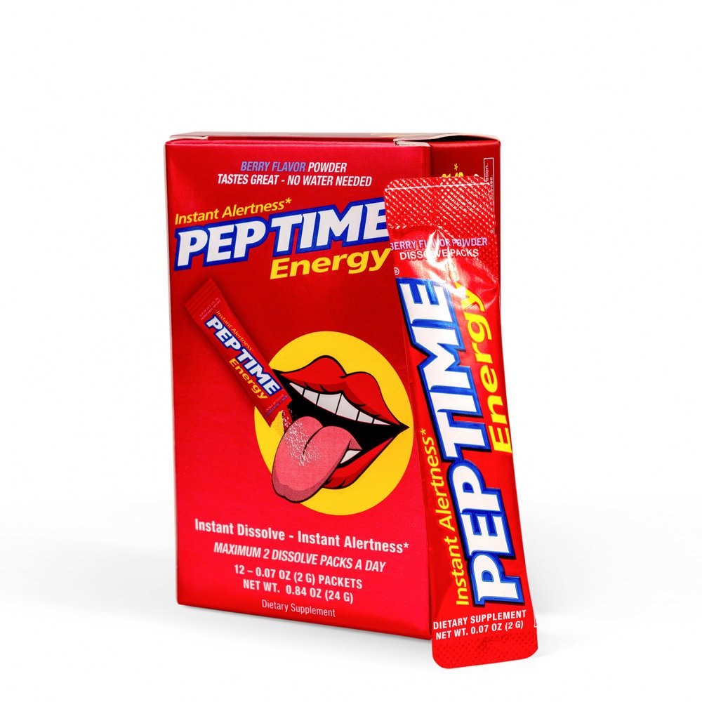 PEPTIME Energy Berry Flavor, 12 Dissolve Packs for Instant Alertness, No Water Needed - Caffeine Powder Supplement